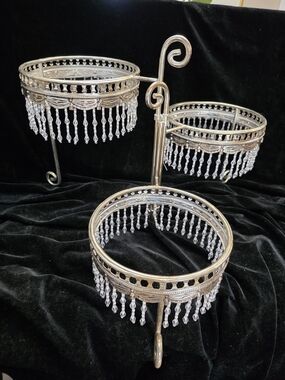 Vintage 1990 Devco Three-Tier Silver Beaded Display Stand - Home Accents